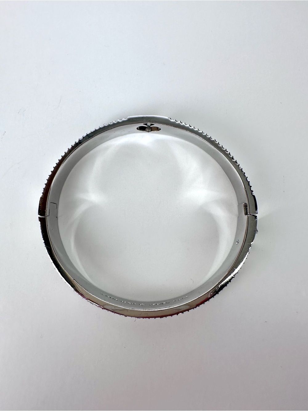 Y2K Kate Spade New York Silver Tone Crystal Spade Hinged Bangle Bracelet - Picture 12 of 12